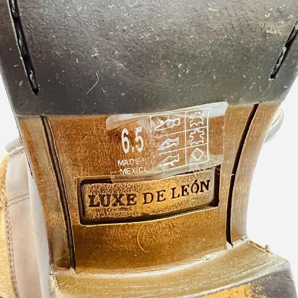 Luxe De León Boots Womens 6.5 Brown Leather Shearling Lace Up Mid Calf Shoes